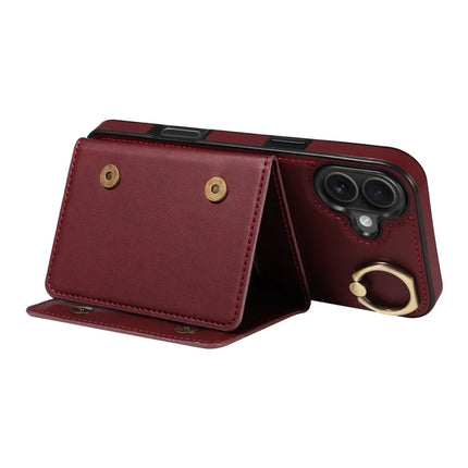 For iPhone 16 Plus Case Leather Crossbody Phone Cover Card Holder Kickstand