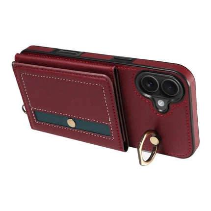 For iPhone 16 Plus Case Leather Crossbody Phone Cover Card Holder Kickstand