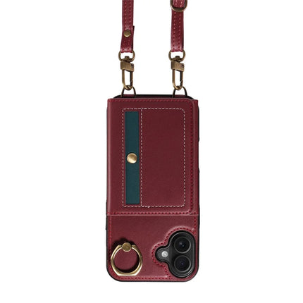 For iPhone 16 Plus Case Leather Crossbody Phone Cover Card Holder Kickstand