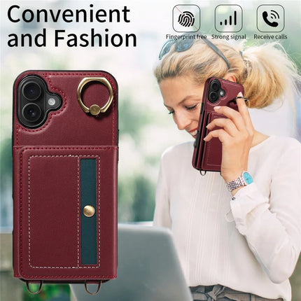 For iPhone 16 Plus Case Leather Crossbody Phone Cover Card Holder Kickstand