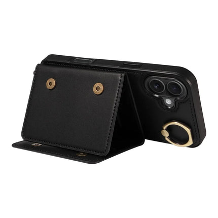 For iPhone 16 Plus Case Leather Crossbody Phone Cover Card Holder Kickstand