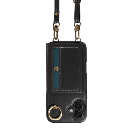 For iPhone 16 Plus Case Leather Crossbody Phone Cover Card Holder Kickstand