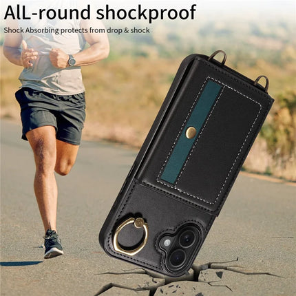 For iPhone 16 Plus Case Leather Crossbody Phone Cover Card Holder Kickstand