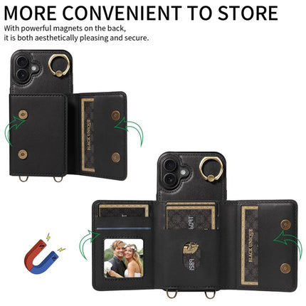 For iPhone 16 Plus Case Leather Crossbody Phone Cover Card Holder Kickstand