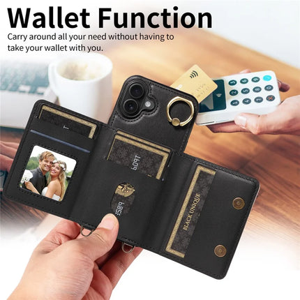 For iPhone 16 Plus Case Leather Crossbody Phone Cover Card Holder Kickstand