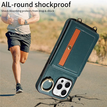 For iPhone 16 Pro Max Case Leather Crossbody Phone Cover Card Holder Kickstand