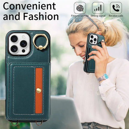 For iPhone 16 Pro Max Case Leather Crossbody Phone Cover Card Holder Kickstand