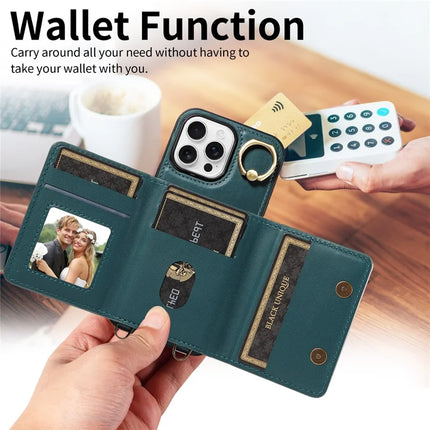 For iPhone 16 Pro Max Case Leather Crossbody Phone Cover Card Holder Kickstand