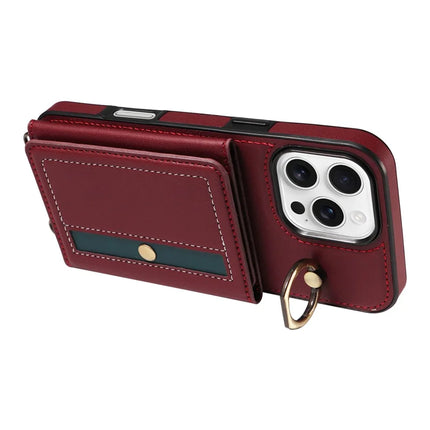For iPhone 16 Pro Max Case Leather Crossbody Phone Cover Card Holder Kickstand