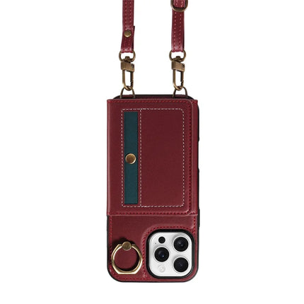 For iPhone 16 Pro Max Case Leather Crossbody Phone Cover Card Holder Kickstand