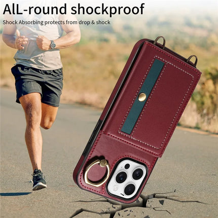 For iPhone 16 Pro Max Case Leather Crossbody Phone Cover Card Holder Kickstand