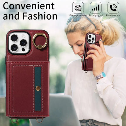 For iPhone 16 Pro Max Case Leather Crossbody Phone Cover Card Holder Kickstand