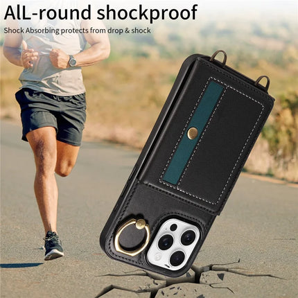 For iPhone 16 Pro Max Case Leather Crossbody Phone Cover Card Holder Kickstand