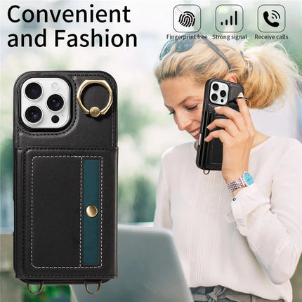 For iPhone 16 Pro Max Case Leather Crossbody Phone Cover Card Holder Kickstand