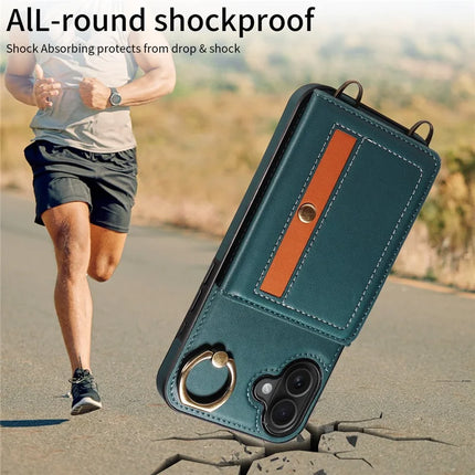 For iPhone 16 Case Leather Crossbody Phone Cover Card Holder Kickstand