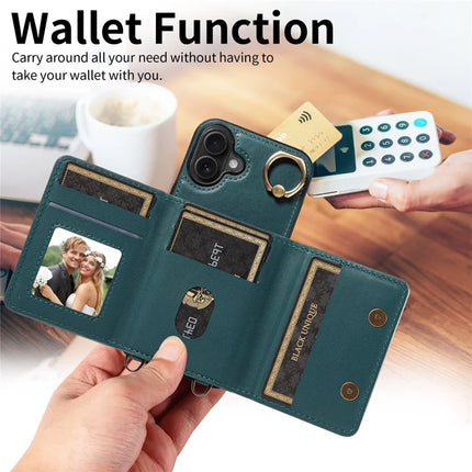 For iPhone 16 Case Leather Crossbody Phone Cover Card Holder Kickstand