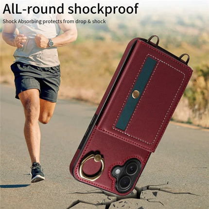 For iPhone 16 Case Leather Crossbody Phone Cover Card Holder Kickstand
