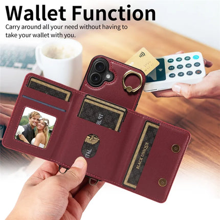 For iPhone 16 Case Leather Crossbody Phone Cover Card Holder Kickstand