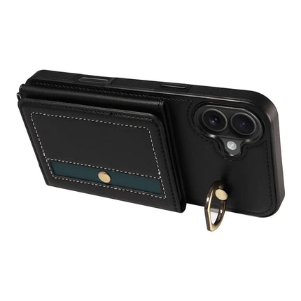 For iPhone 16 Case Leather Crossbody Phone Cover Card Holder Kickstand