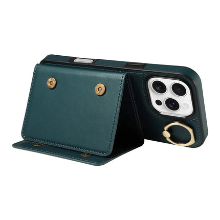 For iPhone 16 Pro Case Leather Crossbody Phone Cover Card Holder Kickstand