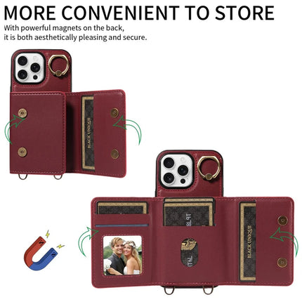 For iPhone 16 Pro Case Leather Crossbody Phone Cover Card Holder Kickstand