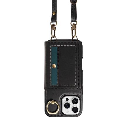 For iPhone 16 Pro Case Leather Crossbody Phone Cover Card Holder Kickstand