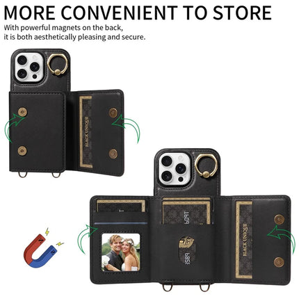 For iPhone 16 Pro Case Leather Crossbody Phone Cover Card Holder Kickstand