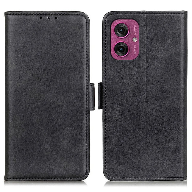 For Motorola Moto G55 5G Case Stand Cowhide Texture PU Leather Phone Cover - Black