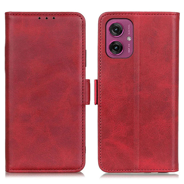 For Motorola Moto G55 5G Case Stand Cowhide Texture PU Leather Phone Cover - Red
