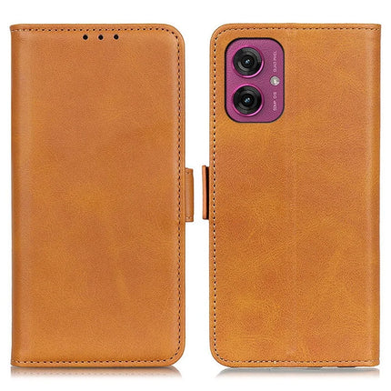 For Motorola Moto G55 5G Case Stand Cowhide Texture PU Leather Phone Cover - Yellow