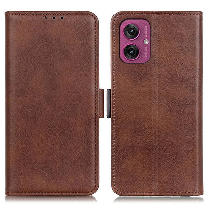 For Motorola Moto G55 5G Case Stand Cowhide Texture PU Leather Phone Cover - Brown