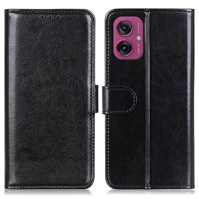 For Motorola Moto G55 5G Case Crazy Horse Texture PU Leather Phone Stand Cover - Black
