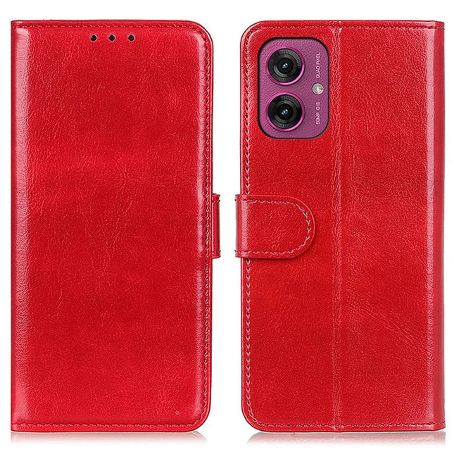 For Motorola Moto G55 5G Case Crazy Horse Texture PU Leather Phone Stand Cover - Red