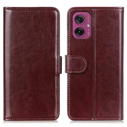 For Motorola Moto G55 5G Case Crazy Horse Texture PU Leather Phone Stand Cover - Brown