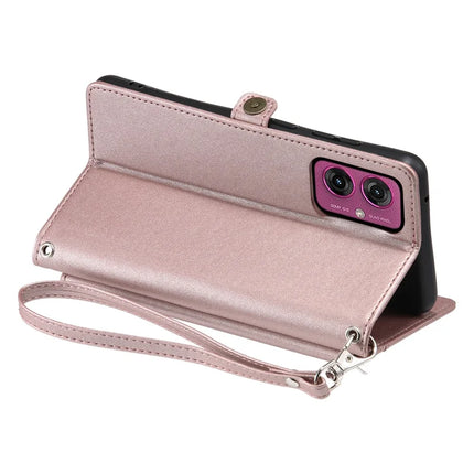 For Motorola Moto G55 5G Leather Case Wallet Stand Phone Cover with Straps