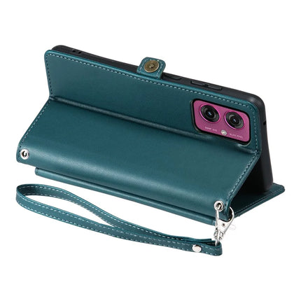 For Motorola Moto G55 5G Leather Case Wallet Stand Phone Cover with Straps