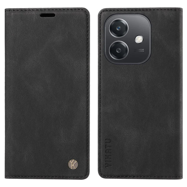 YIKATU YK-004 For Oppo A3x 4G / 5G (India) / A3 4G / 5G / A60 5G / A40 4G / A40M 4G Case Leather Skin-Touch Phone Cover Magnetic Auto-Absorbed - Black