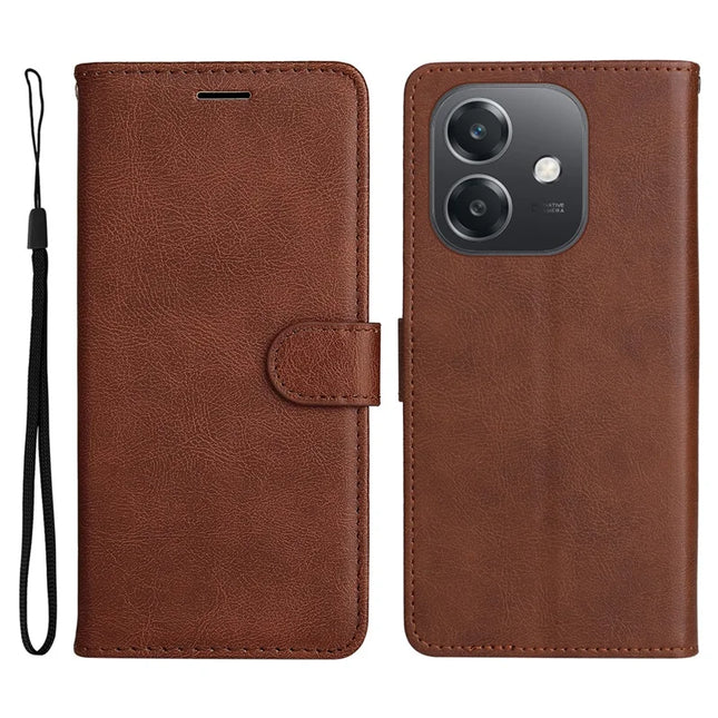 For Oppo A3x 4G / 5G (India) / A3 4G / 5G / A60 5G / A40 4G / A40M 4G Case Solid Color Leather Mobile Cover Wallet Stand with Strap - Brown