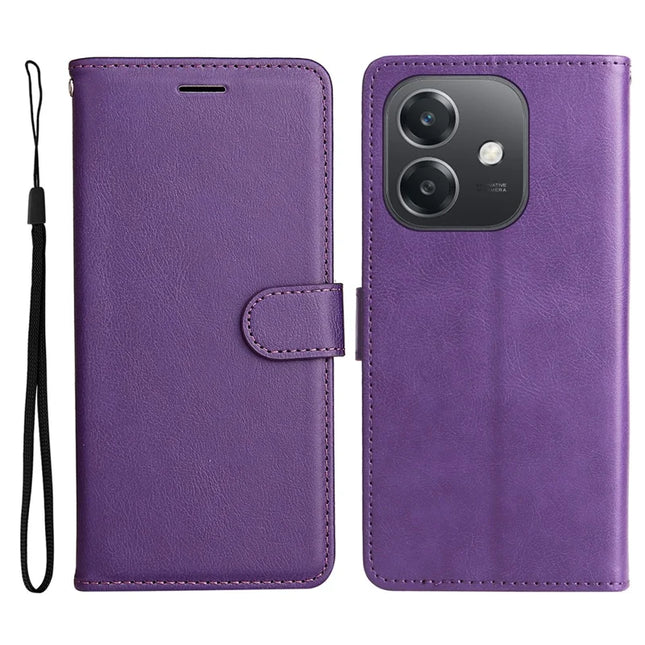 For Oppo A3x 4G / 5G (India) / A3 4G / 5G / A60 5G / A40 4G / A40M 4G Case Solid Color Leather Mobile Cover Wallet Stand with Strap - Purple