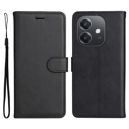 For Oppo A3x 4G / 5G (India) / A3 4G / 5G / A60 5G / A40 4G / A40M 4G Case Solid Color Leather Mobile Cover Wallet Stand with Strap - Black