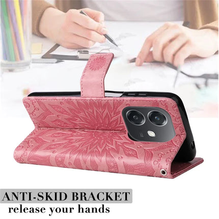 KT Imprinting Flower Series-1 For Oppo A3x 4G / 5G (India) / A3 4G / 5G / A60 5G / A40 4G / A40M 4G Case Sunflower Leather Wallet Phone Cover