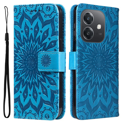 KT Imprinting Flower Series-1 For Oppo A3x 4G / 5G (India) / A3 4G / 5G / A60 5G / A40 4G / A40M 4G Case Sunflower Leather Wallet Phone Cover - Blue