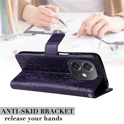 KT Imprinting Flower Series-1 For Oppo A3x 4G / 5G (India) / A3 4G / 5G / A60 5G / A40 4G / A40M 4G Case Sunflower Leather Wallet Phone Cover