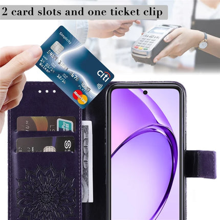 KT Imprinting Flower Series-1 For Oppo A3x 4G / 5G (India) / A3 4G / 5G / A60 5G / A40 4G / A40M 4G Case Sunflower Leather Wallet Phone Cover