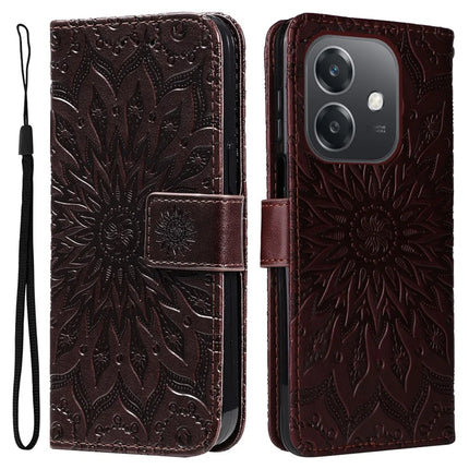 KT Imprinting Flower Series-1 For Oppo A3x 4G / 5G (India) / A3 4G / 5G / A60 5G / A40 4G / A40M 4G Case Sunflower Leather Wallet Phone Cover - Brown