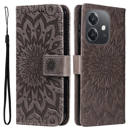 KT Imprinting Flower Series-1 For Oppo A3x 4G / 5G (India) / A3 4G / 5G / A60 5G / A40 4G / A40M 4G Case Sunflower Leather Wallet Phone Cover - Grey