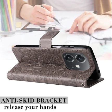 KT Imprinting Flower Series-1 For Oppo A3x 4G / 5G (India) / A3 4G / 5G / A60 5G / A40 4G / A40M 4G Case Sunflower Leather Wallet Phone Cover