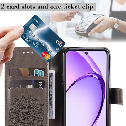 KT Imprinting Flower Series-1 For Oppo A3x 4G / 5G (India) / A3 4G / 5G / A60 5G / A40 4G / A40M 4G Case Sunflower Leather Wallet Phone Cover
