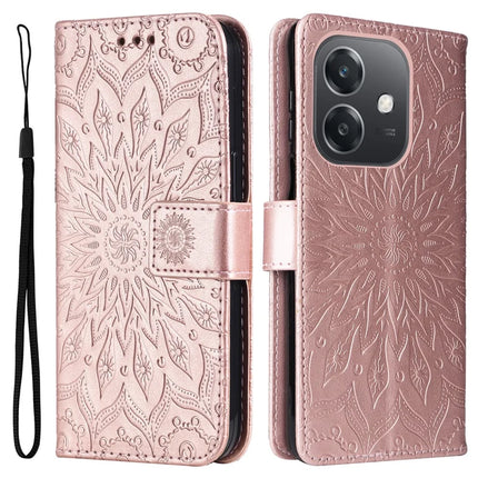KT Imprinting Flower Series-1 For Oppo A3x 4G / 5G (India) / A3 4G / 5G / A60 5G / A40 4G / A40M 4G Case Sunflower Leather Wallet Phone Cover - Rose Gold