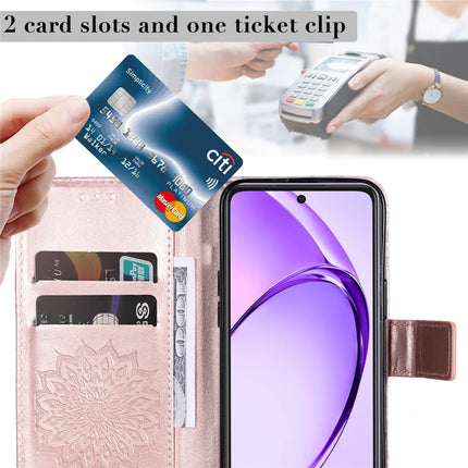 KT Imprinting Flower Series-1 For Oppo A3x 4G / 5G (India) / A3 4G / 5G / A60 5G / A40 4G / A40M 4G Case Sunflower Leather Wallet Phone Cover